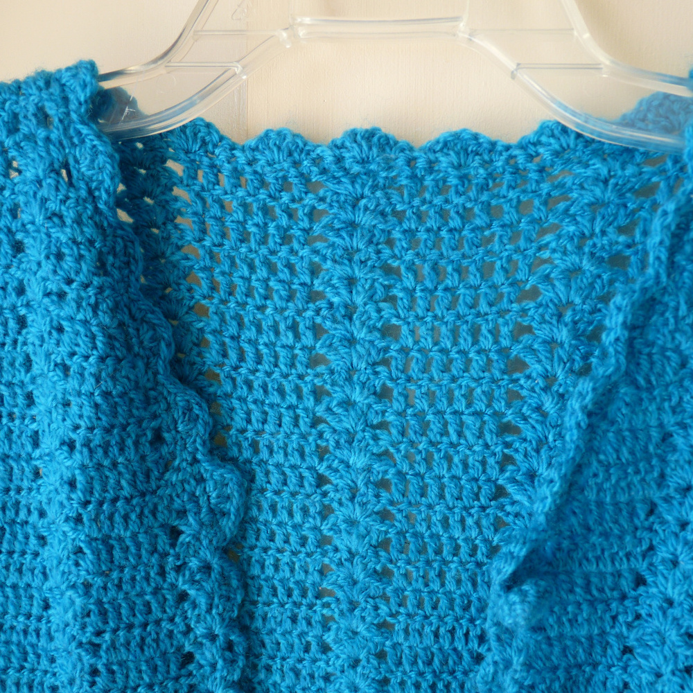 Vintage hand crochet turquoise sweater cardigan - Picture 3 of 5
